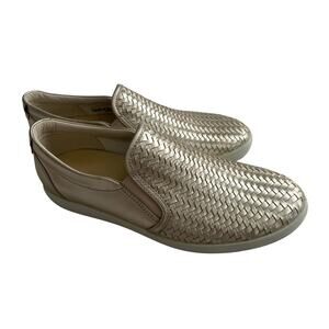 Ecco women’s 10 EU 41 woven leather slip on sneakers champagne gold comfort shoe